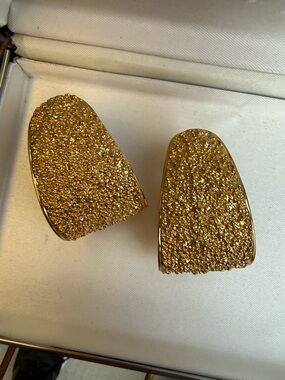 Vintage Yves Saint Laurent Gilded Hoop Clip-On Earrings — 1980s | Signed YSL
